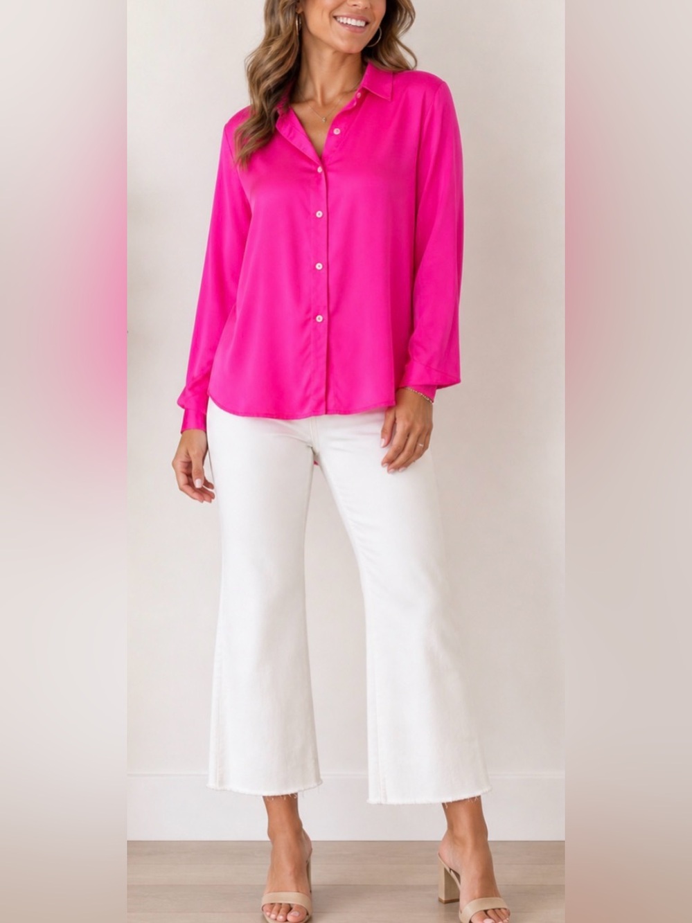 Gretchen Scott Silky Heaven Boyfriend Blouse Large Pink